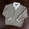 Suéter retrô estilo old money, estilo marroquino, falso duas peças, com lapela, para homens, caimento solto, vibe de alta qualidade, suéter de trança