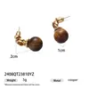 Brincos de Moda Leve Luxo Estilo Maillard Banhados a Ouro 18K com Pingente de Pérola Natural e Pedra Olho de Tigre, Nova Coleção Outono e Inverno