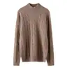 Suéter Feminino de Cashmere Gola Alta Meia-alta Outono e Inverno Malha Grossa de Cashmere Trançada