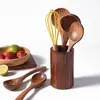 Utensilios de Cocina Antiadherentes de Madera Espátula de Madera con Mango Largo Espátula para Ollas de Madera Juego de Espátulas y Cucharas de Madera Espátula para Ollas de Madera Cucharón de Sopa