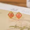 Pendientes Yilu de Plata de Ley S925 Chapados en Oro Ágata Roja del Sur Rojo Agua Pendientes Cuadrados Estilo Nuevo Chino Retro Hoja de Bambú