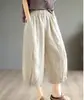 2026 Original Verão Novo Calça de Linho Lisa de Perna Larga Feminina Cintura Elástica Solta Emagrecedora Versátil Cropped Casual
