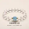 Pulsera de Joyería de Cuentas Redondas de Cristal Blanco Natural y Aguamarina, Unisex, Cuentas Huecas de Verano, Venta al por Mayor