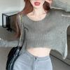 2023 Primavera y Verano Nuevo Suéter de Punto Ombliguera Spice Girls para Mujer Sentido del Diseño Blusa Básica Top de Manga Larga Calado para Mujer