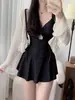 Traje de baño de una pieza con tirantes volantes de nuevo estilo para mujer, Bikini sexy de corte transparente Pura Deseo, Traje de baño versátil adelgazante para mujer J