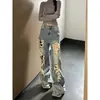 Jeans vintage com design reto rasgado e desgastado para mulheres, calças azuis largas casuais de outono para meninas estilosas, emagrecimento