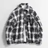 Camisa Xadrez com Franjas Masculina Camisa Yuppie Americana Jaqueta de Fragrância Suave Estilo Cool Roupa Masculina Roupa de Casal Outono