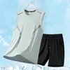 Chaleco deportivo para hombre para fitness en verano, top de seda helada, camiseta sin mangas de secado rápido para correr, conjunto holgado para entrenamiento de baloncesto