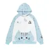 Sudadera estilo coreano dulce y fresca con estampado de estrellas y bordado de bolsillo de gatito, unisex, corte holgado, chaqueta casual y moderna