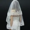 Velo de Novia, Exquisito Borde de Encaje con Lentejuelas, Velo Corto Blanco de Doble Capa con Peine Accesorios para el Peinado