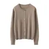 Cardigã de Cashmere Feminino Gola Redonda Botão de Concha de Fileira Única Tricô Jaqueta Cor Sólida Simples Clássico Versátil Top Roxo