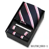 Conjunto de Presente com Gravata Listrada e Lenço Quadrado Masculino, Traje Formal Estilo Europeu, Nova Gravata de Alta Qualidade Amarrada à Mão, Estoque Pronto de Fábrica