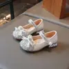 Zapatos de Princesa con Pedrería de Moda para Niñas 2026 Primavera/Otoño Nuevo Estilo Zapatos de Boca Baja Zapatos Individuales Niños Medianos y Grandes Zapatos de Cristal con Lazo Zapatos de Cuero