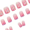 Uñas Postizas Usables Estilo Dulce y Elegante de Estudiante Manicura de Flor con Degradado Rosa Removible Uñas Postizas Usables 24 Piezas