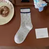 Meias Botão Fair Isle Retrô Femininas Meio da Panturrilha Meias Decorativas Simples Bolinhas Laço Estilo Coreano Meias de Algodão Cachorrinho