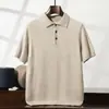 Camiseta de manga corta para hombre con cuello polo de cachemira, holgada y estilizada, camiseta básica de punto de manga corta, top casual de negocios