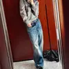 Jeans Lavados Personalizados Estilo Urbano Retro Americano de Tiro Alto con Diseño de Remaches, Pantalones de Pierna Ancha de Moda para Otoño