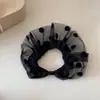 Anillo para el Cabello de Malla con Borde de Puntos Ondulados y Perlas Todo Fósforo Elástico Alto Banda Elástica Básica para Cola de Cabello Cabeza Distintiva
