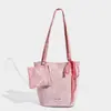 Bolso de Mano Jacquard Floral Rosa Romántico - Bolso de Hombro Estilo Cabaña Francesa con Detalle de Moño - Dulce Bolso de Mano de Lona Bordado - Bolso Comprador Versátil para Niñas, Dos en Uno + Una Cartera Pequeña