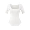 Camiseta de Verano para Mujer Estilo Hot Girl, Escote Cuadrado, Manga Media, Favorecedora de la Figura, Estilo Pura Pasión, Aspecto Adelgazante, Dobladillo Curvo