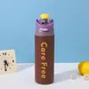 Copo de viagem minimalista em aço inoxidável multicolorido com tampa pop-up de um toque, copo térmico portátil para atividades ao ar livre com canudo, que mantém a temperatura por muito tempo