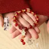 Pulsera Súper Valor Serie Floral de Cristal Dulce y Soñadora, Pulsera de Regalo Estilo Palacio Noche Roja Puesto del Mercado para Novia