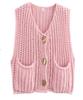 Colete de Tricô para Comércio Exterior Europeu e Americano Design de Ponto Grosso Feminino Senso de Design Botão Grande Elegante Casual Cor Sólida Bolso Colete Suéter