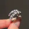 Anel de Cobra de Prata Exquisito com Zircônia Microincrustada Luz Luxo Alto Padrão Moda Estilo Frio Aberto Ajustável Anel de Dedo para Dieta
