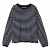 Nueva Camiseta de Manga Larga Rayada con Cuello Redondo y Hombros Caídos Otoño Tallas Grandes Ropa para Mujer Sudadera Holgada Casual Capa Base para Mujer