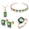 Collar de Gema Verde Abuela de Lujo Ligero de Cuatro Garras Cuadradas Pulsera de Trébol de Cuatro Hojas de la Suerte para Mujer Anillo de Gema de Turmalina Verde