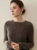Suéter de Cashmere Gola Redonda 2026 para Mulheres, Tricô Outono e Inverno, Suéter de Tricô Trançado Solto, Top Base Espesso