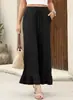 Amazon Europa y América Transfronterizo Nuevo Estilo 2026 Holgado Versátil Color Sólido Adelgazante Caída Encaje Pierna Ancha Pantalones Largos Mujer