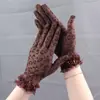 Luvas Femininas de Proteção Solar Primavera e Verão Luvas de Malha Respirável Estampa de Leopardo Luvas para Dirigir com Proteção Solar Luvas Finas de Renda Moda