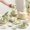 Conjunto de Tigela e Prato de Cerâmica Cor Sob Esmalte Estilo Francês Creme, Alto Valor Estético, Tigela de Sopa Simples para Uso Doméstico, Novo Modelo 2026