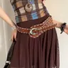 Jeans Versátiles Estilo Americano Vintage con Cintura Ancha y Adorno Decorativo, Cinturón Adelgazante y Realzador de Cintura