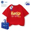 Nasa Lindo Caballo de la Suerte Ropa para Padres e Hijos de Primavera y Otoño Año del Caballo 2026 Ropa Festiva Ropa de Nochevieja Mangas Cortas Rojas