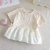 Top de Manga Corta Redondo Cómodo Estilo Coreano para Niñas, Nuevo Estilo Verano 2026 con Adorno de Encaje, Moderno y Versátil para Bebés Niñas