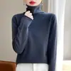 Suéter de Lana 100% Pura para Mujer con Cuello Alto Apilado, Elegante Suéter de Punto Otoño e Invierno Base de Cachemira