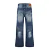 K5676 High Street Estilo Americano Unisex Tendencia Callejera Lavado Bigotes de Gato Diseño de Patrón de Rayos Jeans Retro Micro Acampanados para Hombre