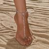 Tobillera de Dedo para Mujer Tejida con Cuentas Transparentes de Moda, Cristal y Perlas, Ajustable, Adecuada para Vacaciones en la Playa