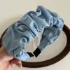 Tejido de Mezclilla Color Sólido Diadema Plisada Moda Trendy Chica Dulce Fresca Diadema de Borde Ancho Accesorio para el Cabello Versátil Diario