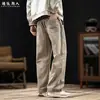 Calça Casual Minimalista de Algodão Puro Estilo Old Money para Homens, Outono 2026 Novo Corte Solto Tamanho Grande Perna Reta Calça de Trabalho Patchwork
