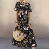 2023 Amazon Transfronterizo Wish Sitio Web Independiente Nueva Ropa para Mujer Vestido de Manga Corta con Cuello Redondo y Estampado Floral Retro para Mujer