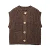 Nuevo Chaleco de Punto Grueso de Cuello Redondo de Botones Sencillos de Estilo Transfronterizo Otoño e Invierno para Mujer, Cárdigan Holgado Casual
