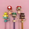 Conjunto de 5 Peças de Copos Fofos da Série Mario, Tampas com Canudo, Plugues de Poeira, Decorações de Desenho Animado para Copos Stanley