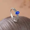Anel de Prata Pura S925 Simples Retrô Ágata Vermelha do Sul Estilo Étnico Cabochão Pedra da Lua Lápis Lazúli Anel de Pedra Preciosa Estilo Vintage