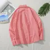 Camisa Casual de Moda a Rayas Rojas Cuello Solapa Alta Gama Adelgazante Primavera y Otoño Nueva Manga Larga Top de Popelina