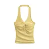 Ropa de Mujer al por Mayor Transfronteriza Estilo Europeo y Americano Verano Nuevo Diseño con Detalle de Nudo, Top sin Mangas Halter con Escote en V Acolchado Ajustado