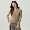 Cárdigan de Cachemira para Mujer 100% Cachemira Pura Otoño Invierno Nuevo Cuello Redondo Borde Enrollado Abotonado Capa Interior Suéter de Punto Abrigo