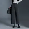 Pantalones de Lana a Cuadros de Pierna Ancha para Mujer, Nuevos Pantalones Casuales Otoño/Invierno 2026, Elegantes, Adelgazantes, con Caída, Pantalones Rectos de Nueve Puntos